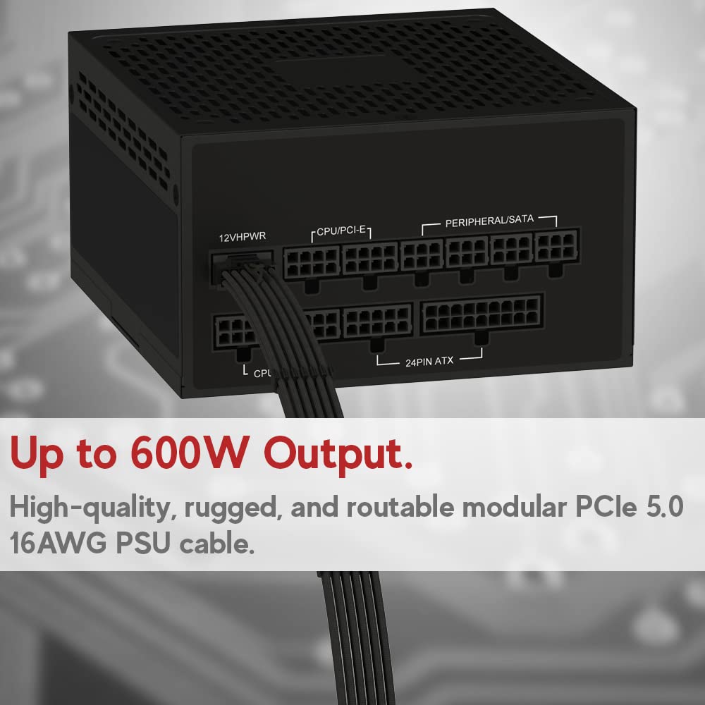 LINKUP AVA 600W PCIe 12VHPWR 16pin AWG16 High Current Power Supply Unit Cable 70cm Compatible with All RTX 3000 FE Graphic Boards - 5.0 (12+4) -