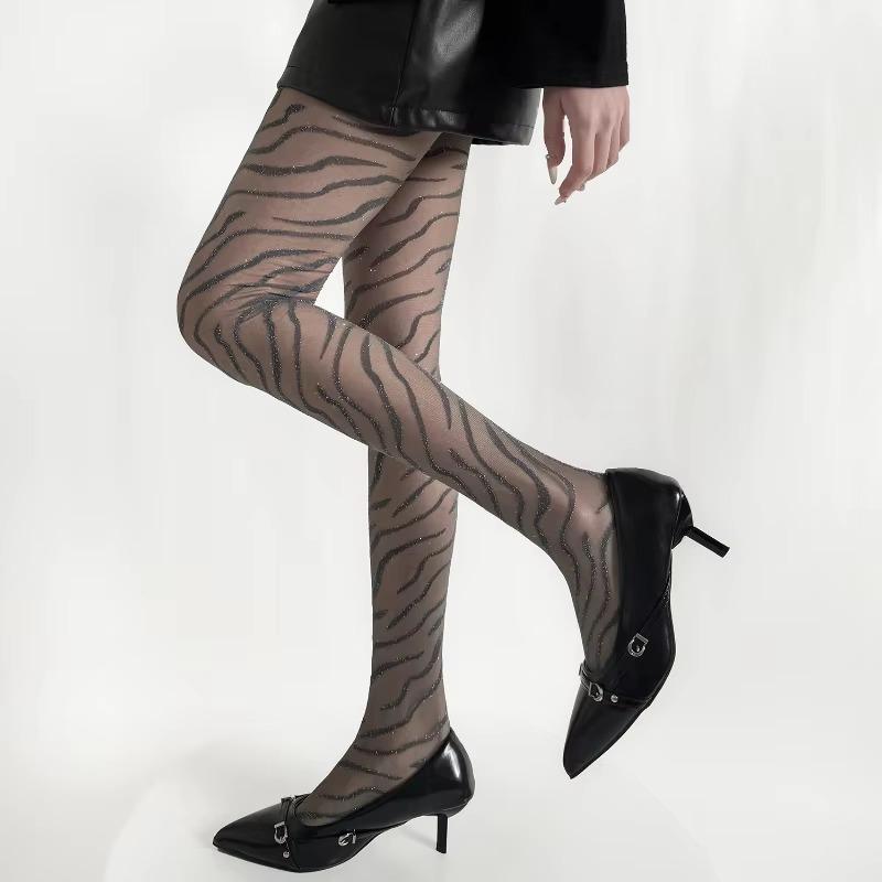 Pantyhose Women Sexy Lingerie Silver Silk Stocking Women Tights Zebra Pattern Thigh High Stocking Pantyhose Tight Female Hosiery