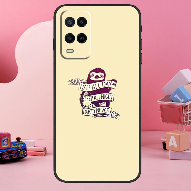 Cute Lovely Cozy Sloth Animal Case For Oppo A98 A78 A18 A38 A58 A60 A80 A40 A77 A57 A17 A74 A54 A94 A96 A76 A16 A15 A5 Pro