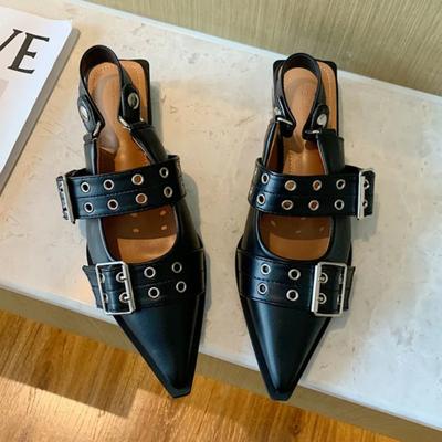 Femmes Plates Avec Chaussures 2024 Designer Luxe Boucle Mode Dames Ballerines Chaussures Slingback Bout Pointu Décontracté Sandales Mules