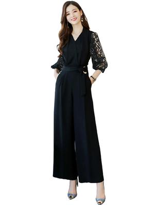Natucie Lace Sleeve Pants Plus Size Dress, Wedding, Party, (L, Black)