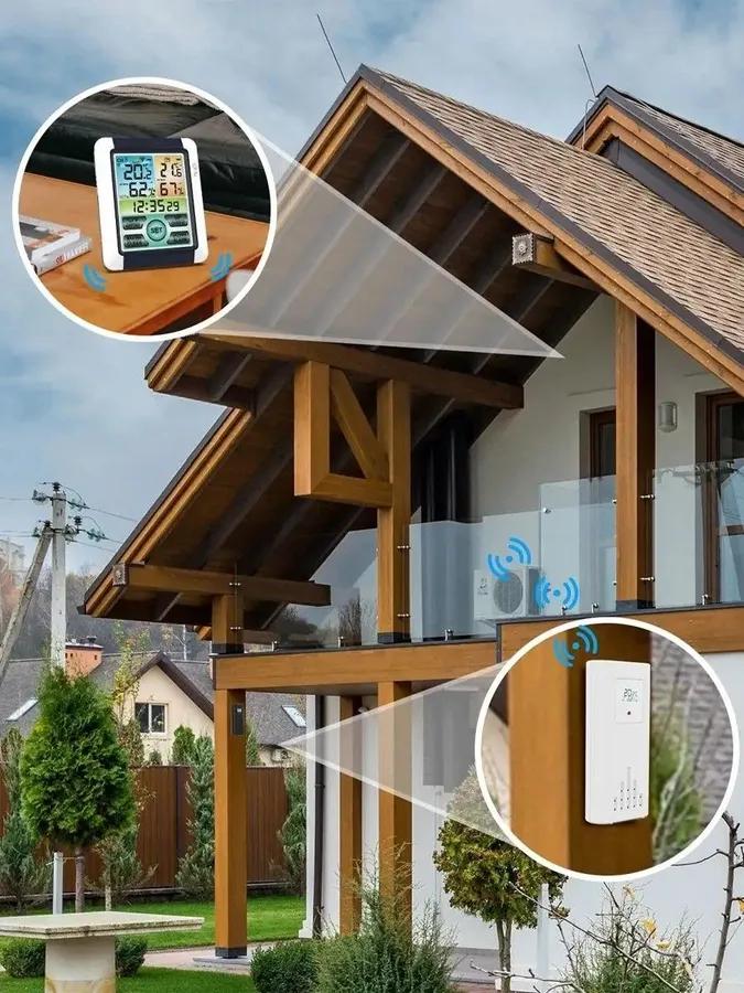 Multi -zone Weather Station with a Wireless Sensor. Termometer, Humidity, Table Hours, Alarm Clock.
