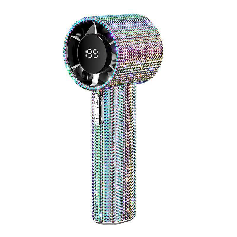 

Rhinestone Design Handheld Mini Fan Digital Display High-Speed Mini Outdoor Cooling Fan різнокольоровий