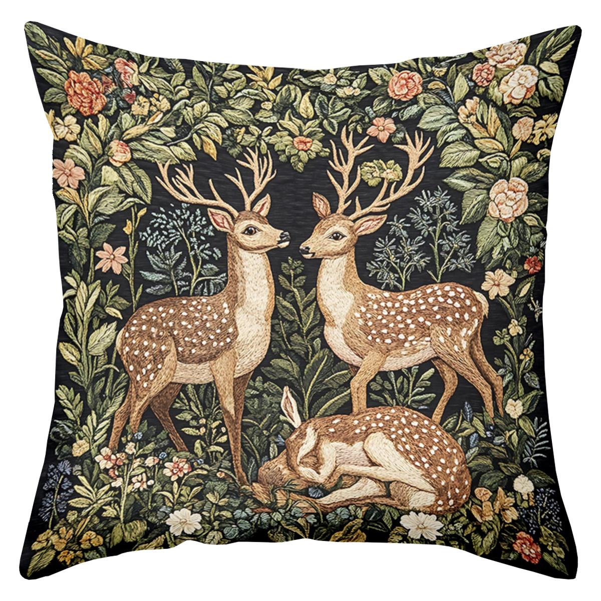 

1 шт. Подушки с 2D-принтом с цветочным узором оленя, полиэстеровая наволочка, декоративная подушка для дивана, подушка для изголовья 16x16Inch