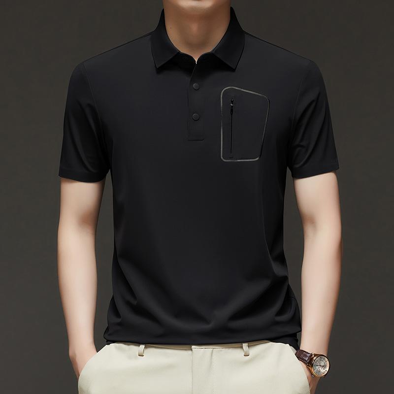 Business Men'S Trendy Brand Short-Sleeved T-Shirt Personalized Pocket Lapel T-Shirt Polo Shirt Internet Celebrity Slim-Fit Half-Sleeve