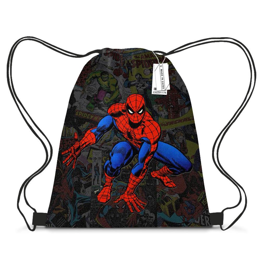 Bundle Pocket Casual Bag Spider-Man Shoulder Cartoon Student Print Drawstring Backpack Storage Bag