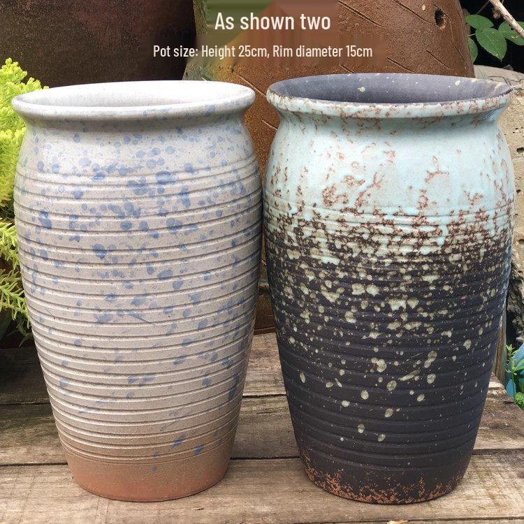 Handmade Vintage Coarse Pottery Large Succulent Planter, Breathable Purple Clay Flower Jar