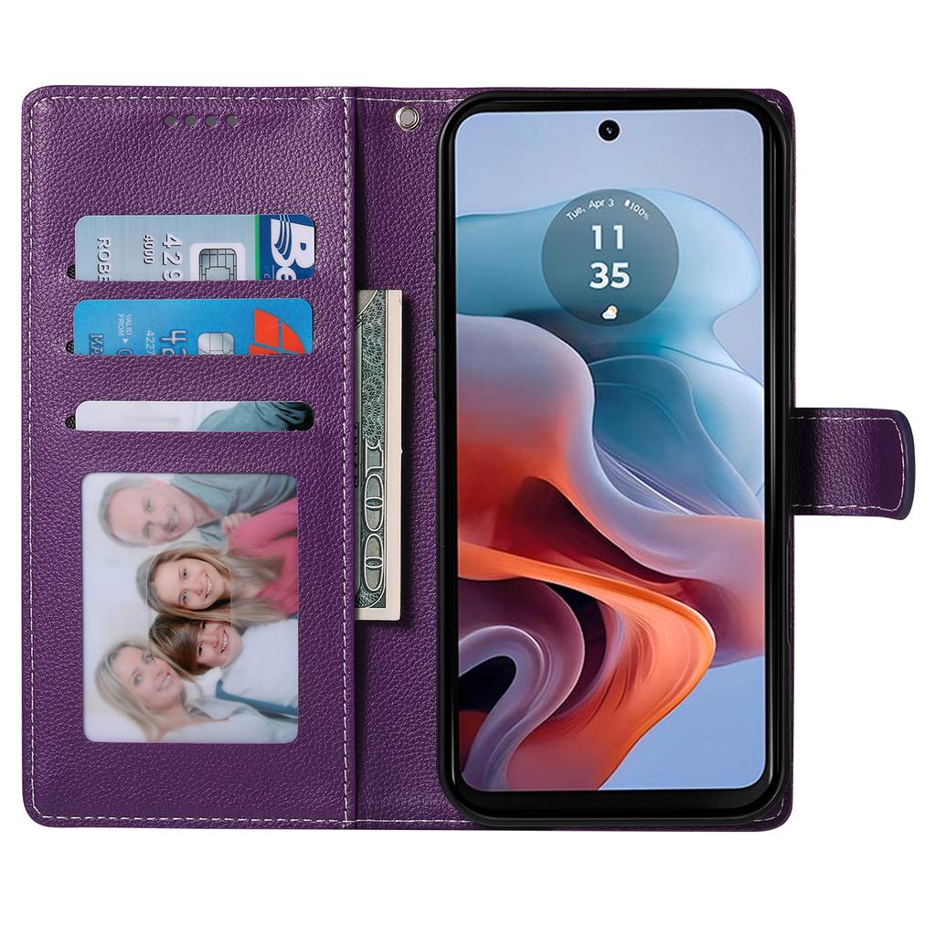 DF-012 For Motorola Moto G45 5G/G34 5G Case Litchi Texture Leather Magnetic Clasp Wallet Stand Phone Cover