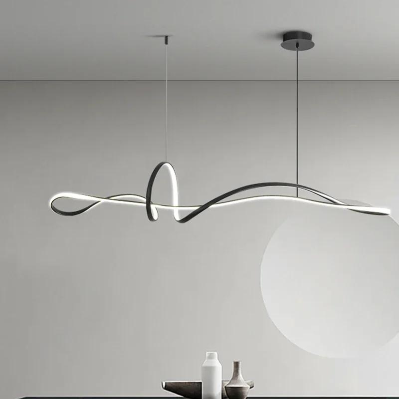 Nordic LED Pendant Lamp for Living Dining Room Home Decor Aluminum Hanging Chandeliers Lighting Black AC 110V 220V Suspension