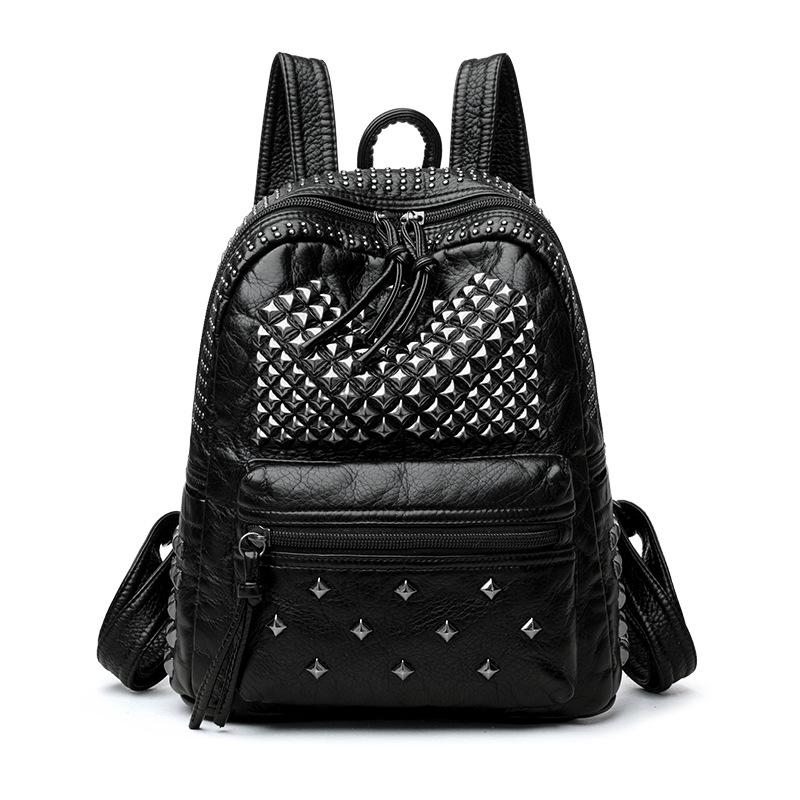 

2025 Washed Leather Women s Fashion Backpack чорний