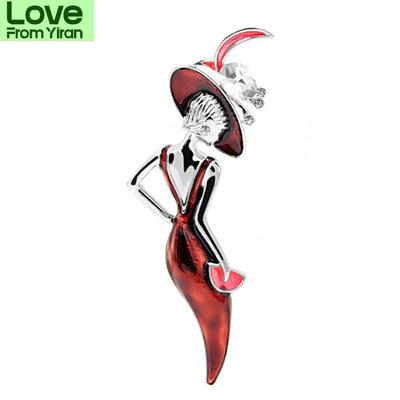 Wine Red Color Sexy Lady Brooches For Women Enamel Pins Wear Big Hat Party Girl Fashion Jewelry Cute New