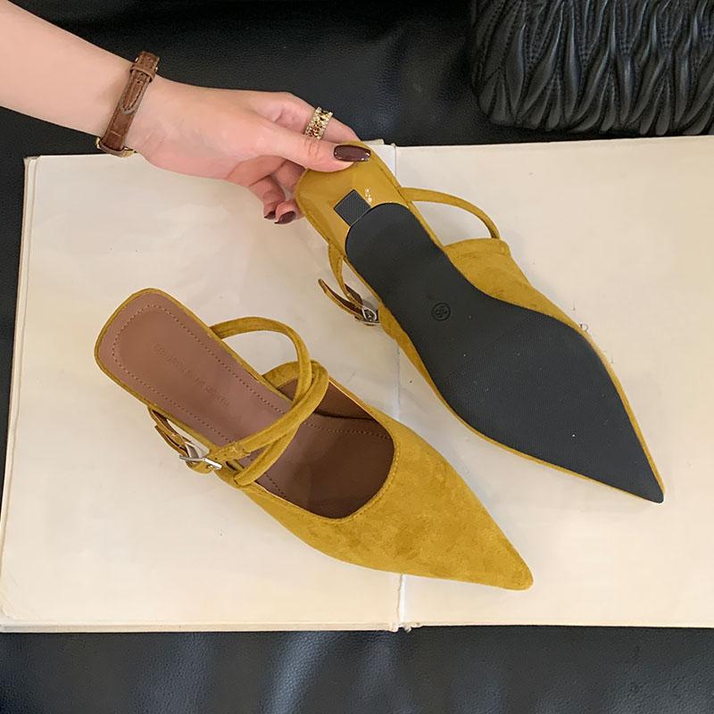 Fashion 2025 New Footwear Thin Heels Women Pumps Slides Shoes Female Shallow Mules Fashion Pointed Toe Ladies Heeled Sandals Shoes