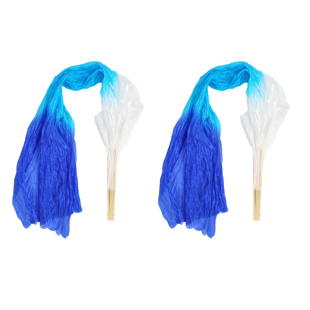 2Pcs 1.5m Artificial Silk Belly Dance Bamboo Fan Tricolor Square Dancing Fan Dance Props White Cyan Blue
