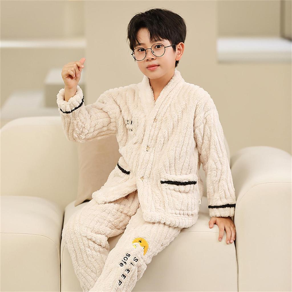 Set Pijama Fleece Coral pentru Băieți - Flanel de Catifea pentru Toamnă/Iarnă