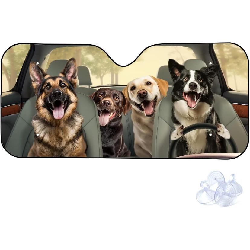 Talayituse Funny Family Dogs Print Windshield Sunshade for Car SUV Truck Foldable Uv Ray Reflector Front Window Sun Shade Visor Shield Cover