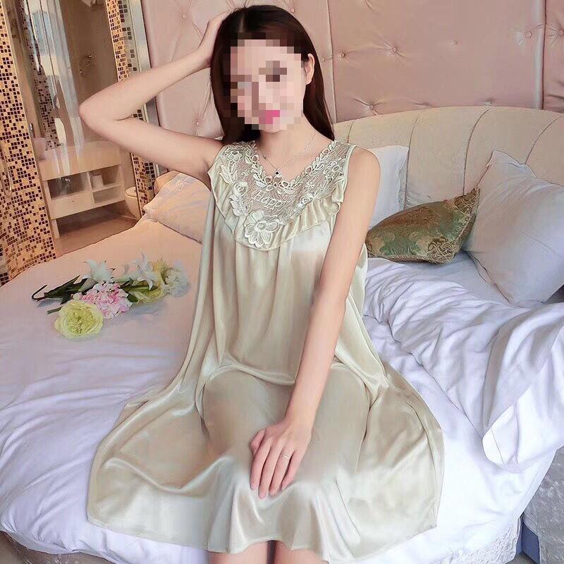 Women's Sexy Lace Summer Camisole Ice Silk Nightdress - Plus Size Loose Fit Home Wear Pajamas