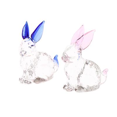 Rabbit Glass Animal Bunny Statue Figurines Garden Miniature Ornament
