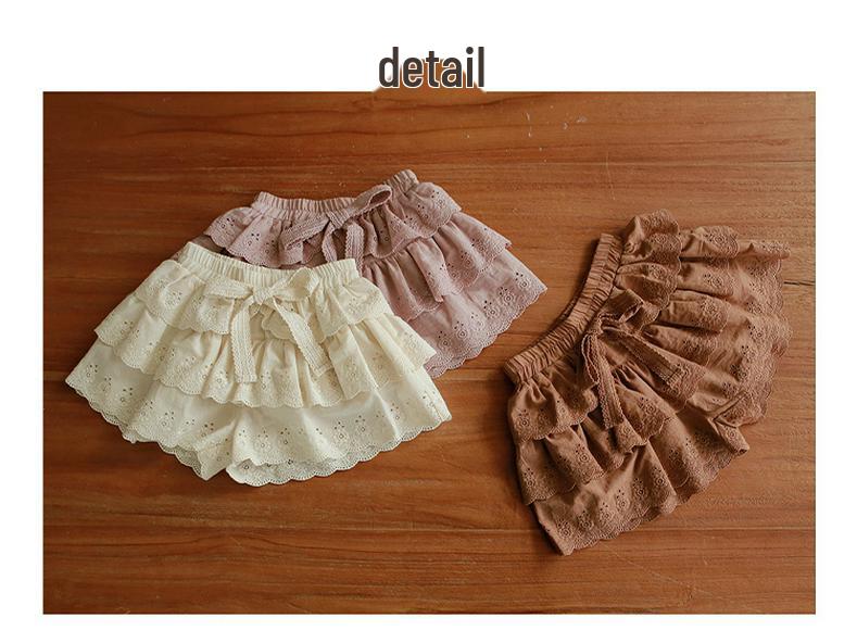 Girls' Lace Skirt Shorts - Lightweight Summer Cotton for Ages 3-10