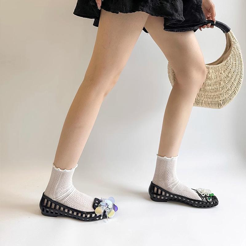 Fashion Flat Sandal Shoe Summer Heels 2025 Women's Without Girls Plastic Rhinestone New Outside Flower Scandals Floral Rhinestone Sandal