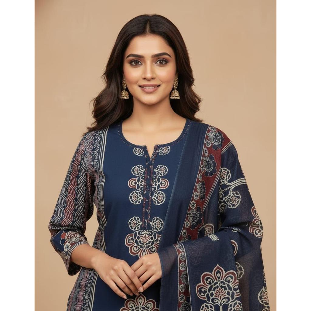 Indian Pakistani Cotton Salwar Suit Women's Ethnic Kurta Pant Dupatta Set Dress