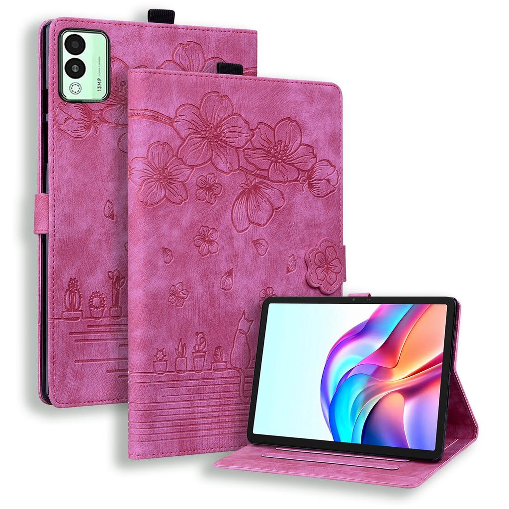 For TECNO Megapad 11 Case Card Slots Leather Tablet Stand Folio Cover Flower Cat