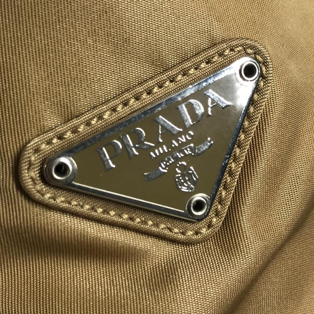 PRADA B9223 triangle logo Vertical Tote Bag Shoulder Bag Nylon Beige