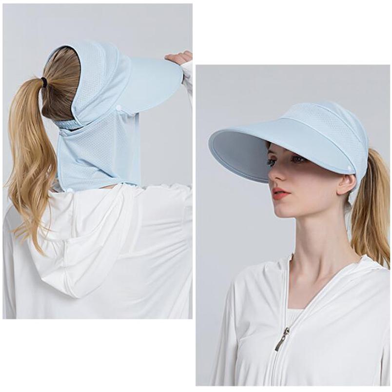 Summer Women Sun Protection Empty Top Hat Mesh Ice Silk Stretch Sunscreen Mask Removable Top Hat with Elastic Snap Back Visors