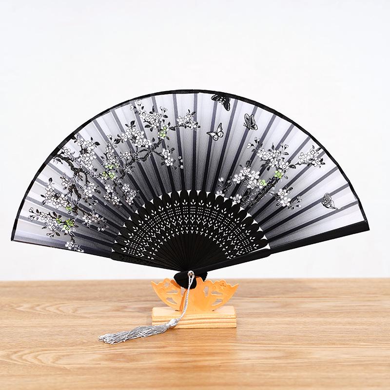 Bamboo Folding Fan, Green Smile Design, Women’s Elegant Dance Fan, Perfect Student Gift