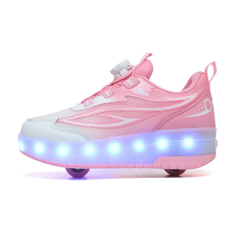 Scarpe da Skate per Bambini con Luce LED Sneakers Luminose Scarpe a Due Ruote per Ragazzi Ragazze con Ricarica USB