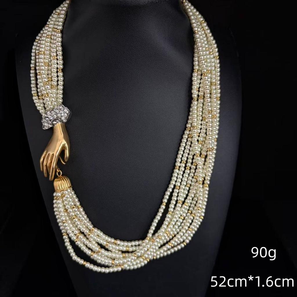 Brooch Multi-Layer Beaded Necklace French Retro Temperament Clavicle Chain Light Luxury Premium Bracelet Jewelry