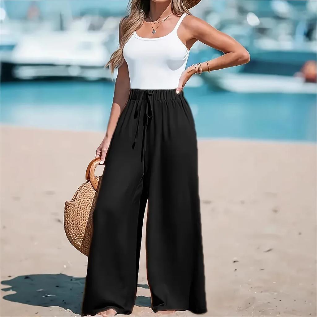 Women's Four Seasons Wide Leg Loose Drawstring Casual Fashion Pants