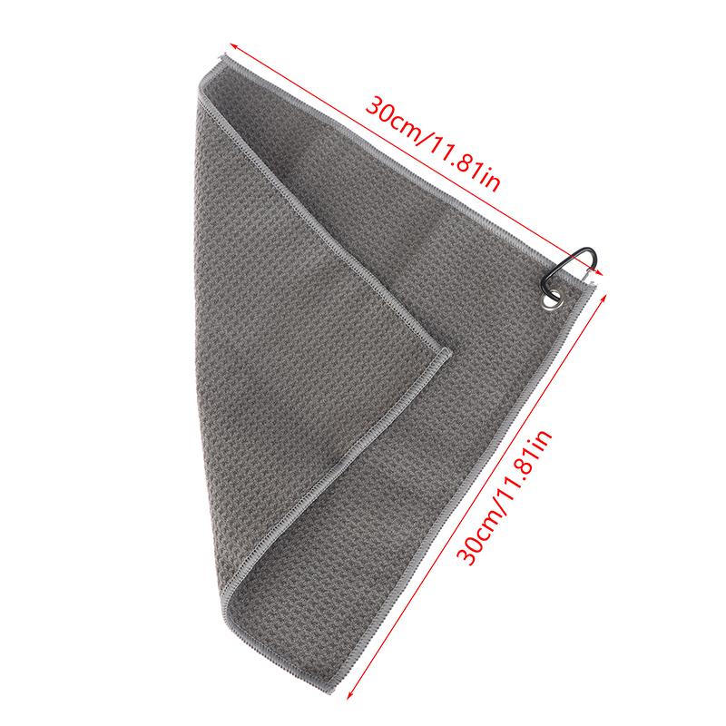 Lot de 3 serviettes de golf en microfibre triple pliage 30 cm x 30 cm avec crochet de suspension Motif gaufré Disque de vol pour le sport et les activités de plein air