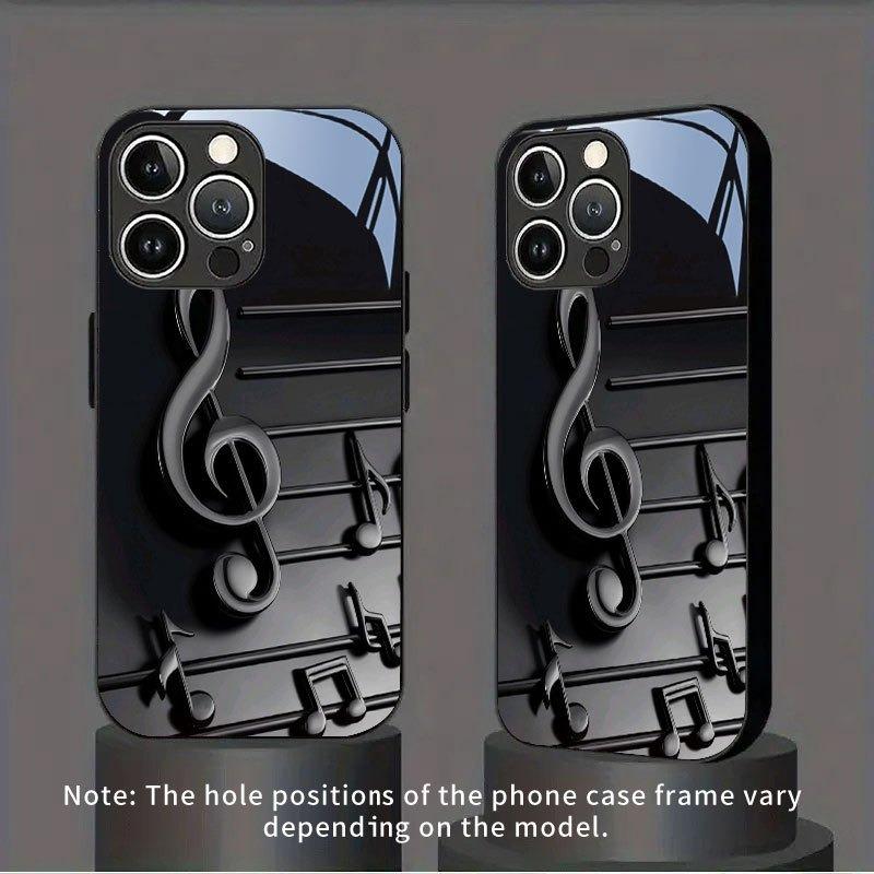 Schwarzes Musiksymbol-Muster Gehärtetes Glas Schwarze Handyhülle Für iPhone 17 16 15 14 13 12 11 Pro Max 17 Air 7 8 Plus XR XS X Hülle