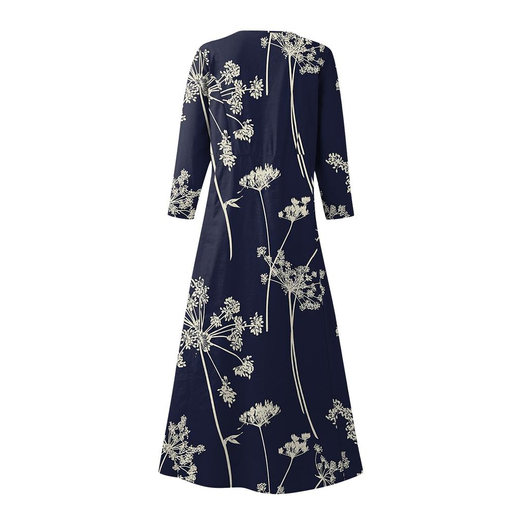 Dame uformelt blomstertrykk trekvart ermet lommekjole