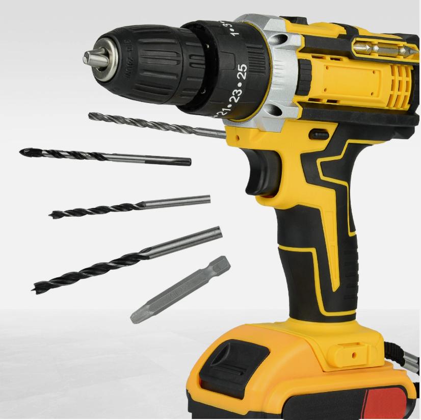 

21В Электрическая дрель Электроинструмент Аккумуляторная отвертка Набор дрелей с аккумулятором Аккумуляторный дрель-шуруповерт Набор 3 в 1 жёлтый