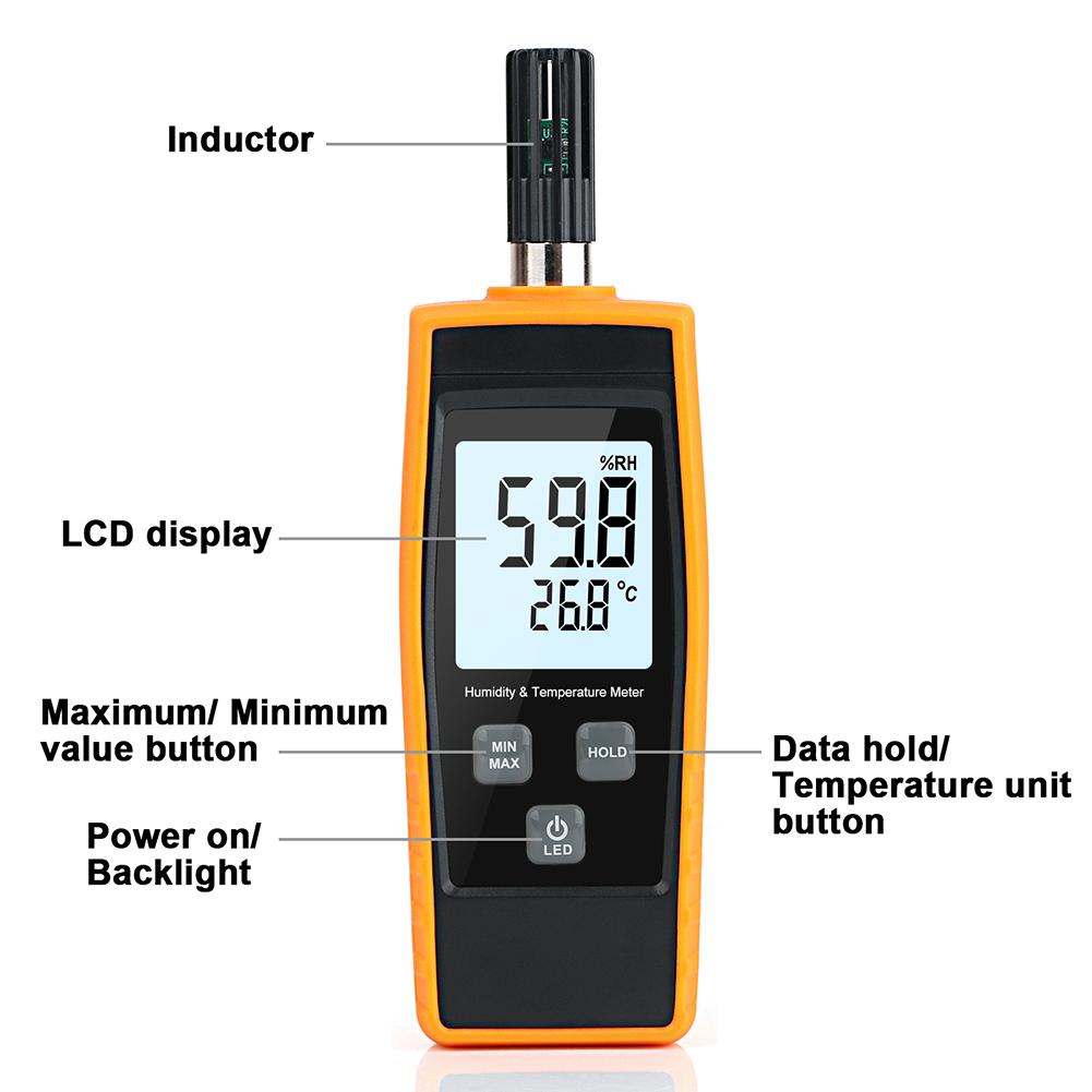 Digital Handheld Electronic Humidity Thermometer High Precision Thermo-Hygrometer Backlight LCD Room Thermometer Max Min Records