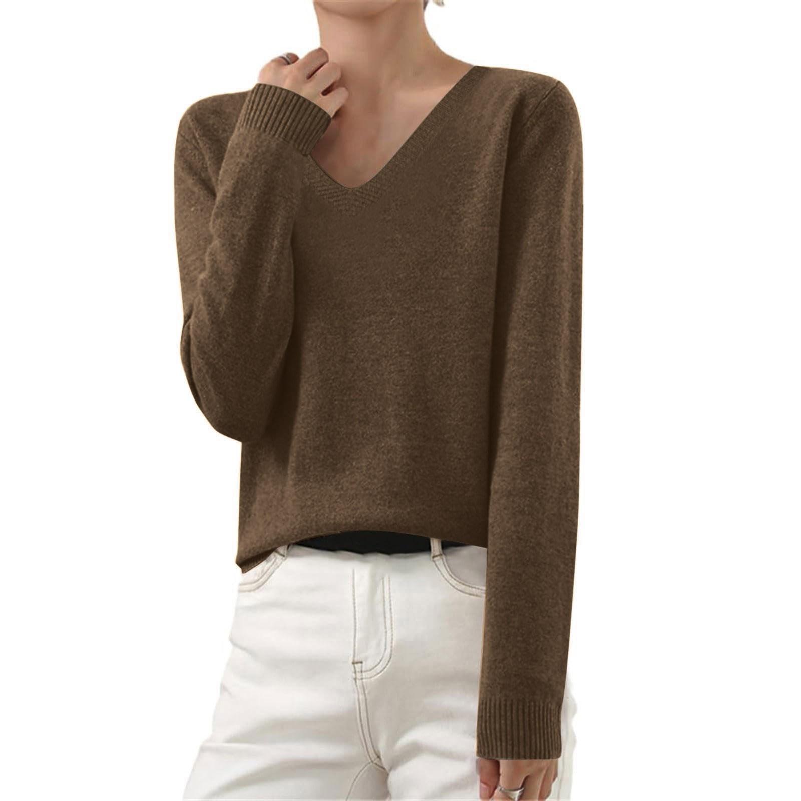 

Женская и зимняя мода с длинными рукавами и V-образным вырезом, свободный свитер-топ S