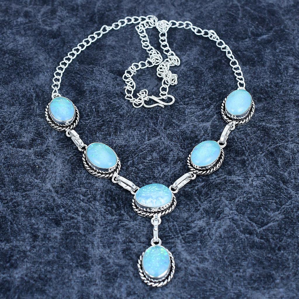 Blue Triplet Opal Gemstone 925 Sterling Silver Jewelry Necklace 18" M-3182