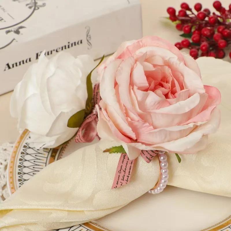 1-24PCS 2026 Pearl Rose Napkin Ring Creative Elegant Holder for Hotel Wedding Party Dining Table Decoration Accessories