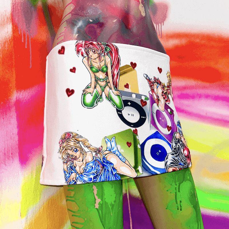 

Millennium Gyaru Y2g Subculture Puppy Cat Cute Print Dopamine Miniskirt Sexy Low Waist Skirt White beautiful girl L