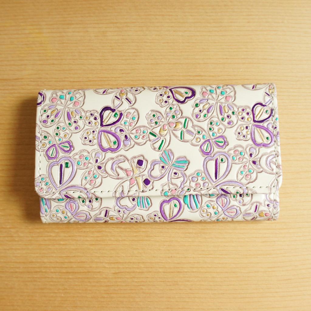 Made in Japan Genuine Leather Hand Dyed Butterfly Pattern Bunko Leather 5 Rows Key Case Keychain Butterfly [Yuzen Bunko]