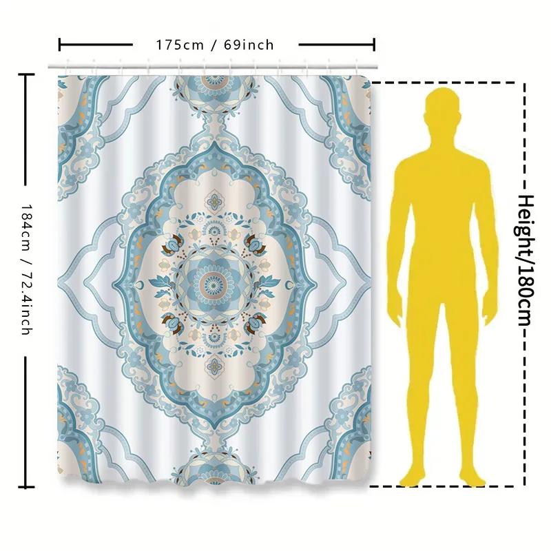 Delicate Floral Shower Curtain Blue Bohemian Decor For Bathroom 180 X 243 Cm Water-Resistant Shower Panels With Hooks Included