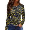 Women's Halloween Print Long Sleeve Top with Side Slit Round Neck for Casual Everyday Wear