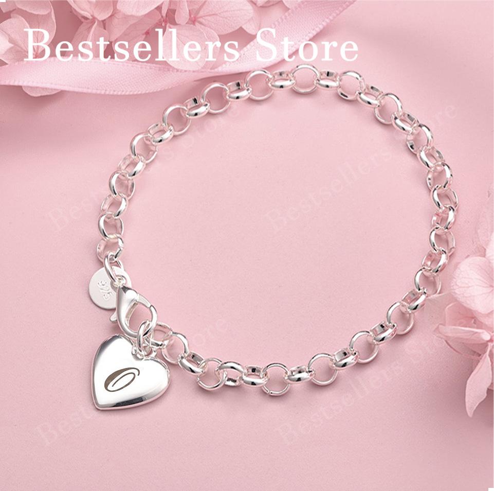 Luxury 925 sterling silver 8-inch 26 letter heart-shaped bracelet for women's fashionable wedding accessories