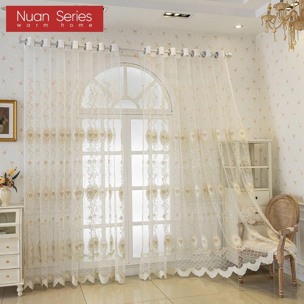1PC Nuan Series Modern European Luxury Sheer Curtain Transparent Embroidered Tulle for Living Room Bedroom Balcony Window Home Decor