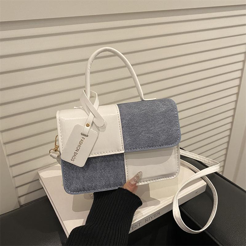 Bolsa de Mão Fashion com Textura Patchwork, Estilo para o Trabalho, Bolsa de Ombro Cruzada, Bolsa Quadrada Pequena