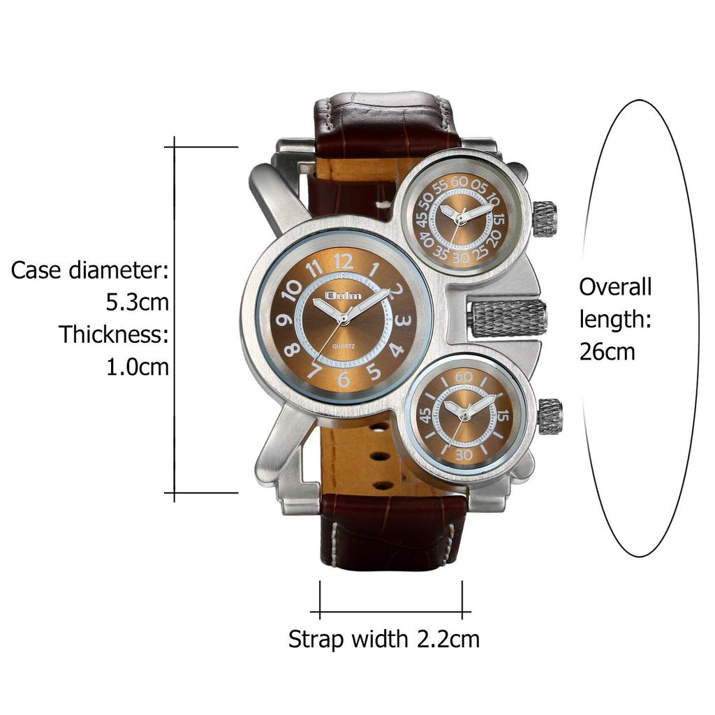 JEWELRYWE Men's Watch Analog Waterproof Leather Strap Large Dial Fashion Casual Business Gift Brown