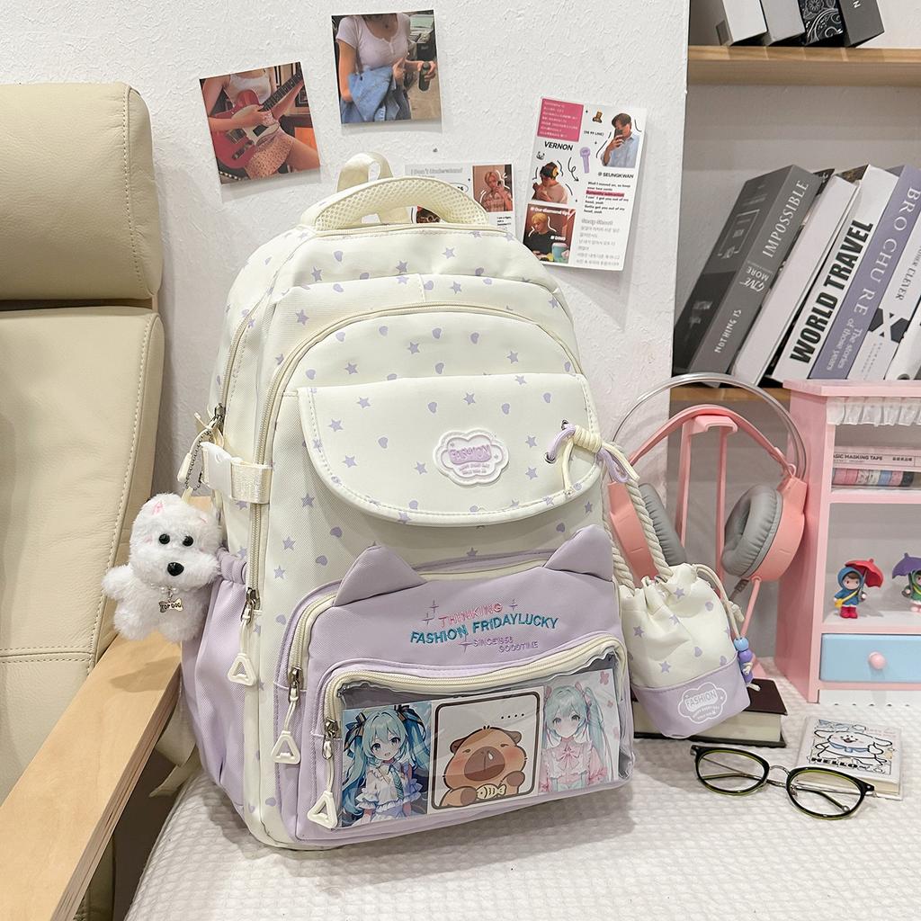 Schultasche süße Sternkatze Mittelschüler Schultasche Oberschule große Kapazität Schülerrucksack klein frisch Mädchen Schmerzbeutel Babytasche