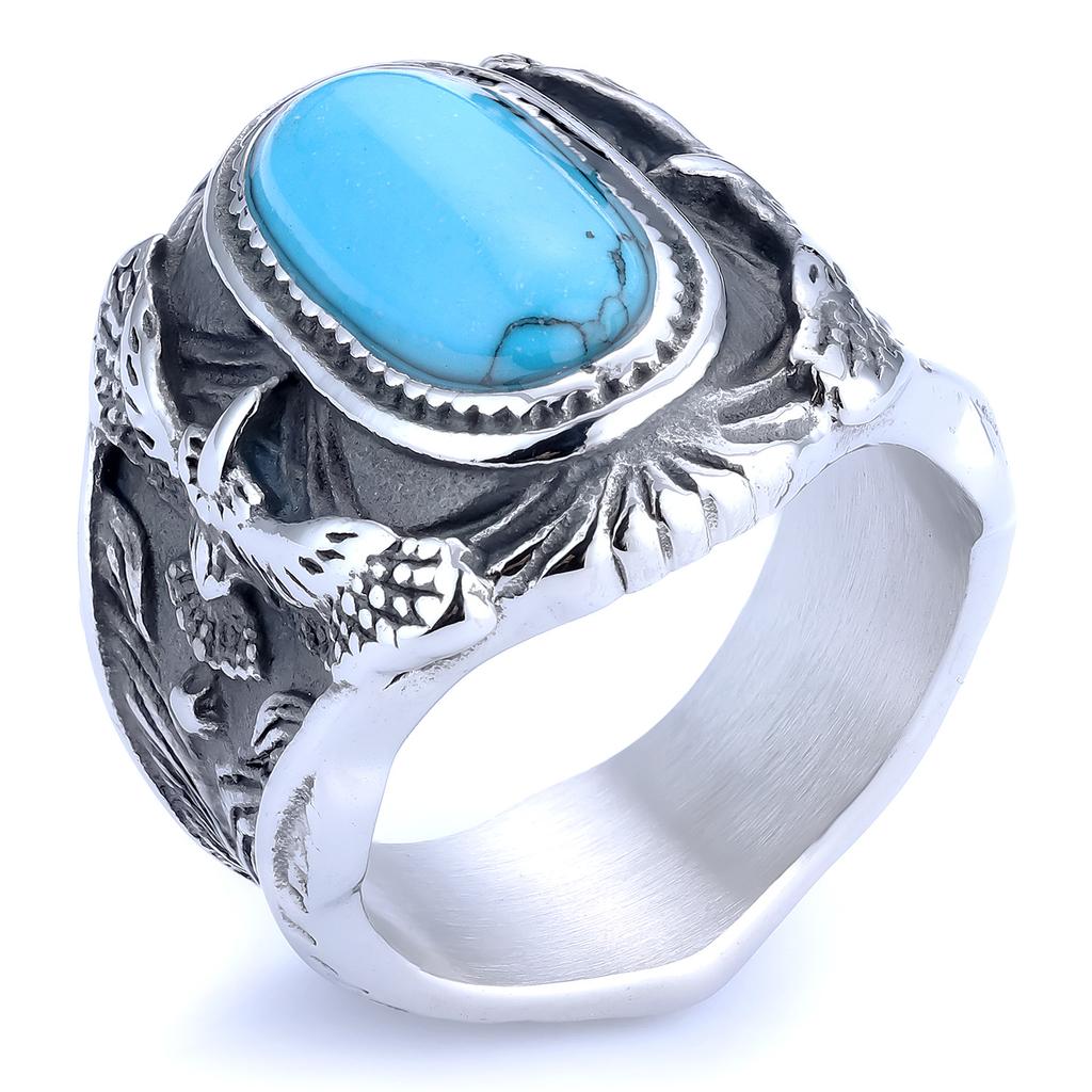 Ring, Personalized Engraved Turquoise Ring, Eagle Blue Turquoise Men'S Ring Holder