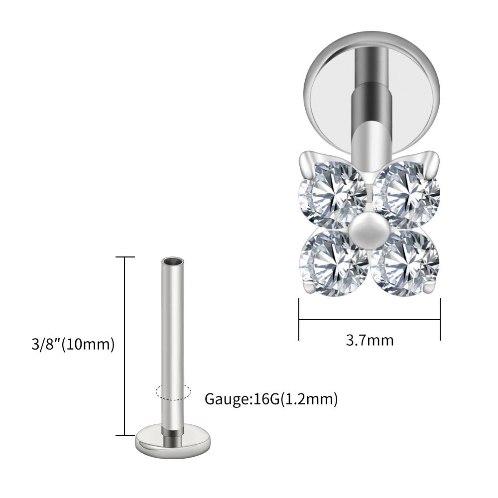 Right Grand ASTM F136 Titanium Flower CZ Cartilage Earring 16G Four Leaf Helix Tragus Stud Flat Back Labret Piercing Jewelry